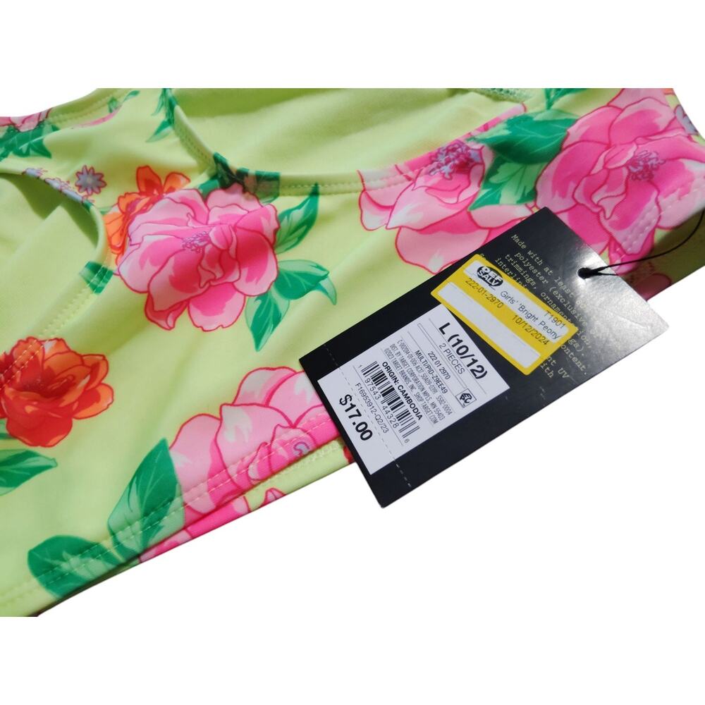 Art Class Girls Floral Neon‎ Green Swimsuit Top Size L (10/12) - Picture 2 of 3